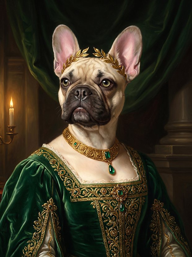 Aya rendered as an imperial portrait in the classical oil style, the preview sent for approval