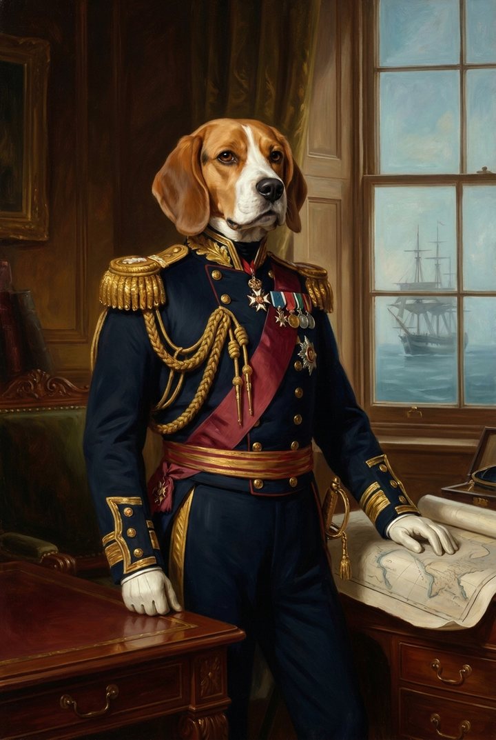 Beagle, naval admiral oil portrait