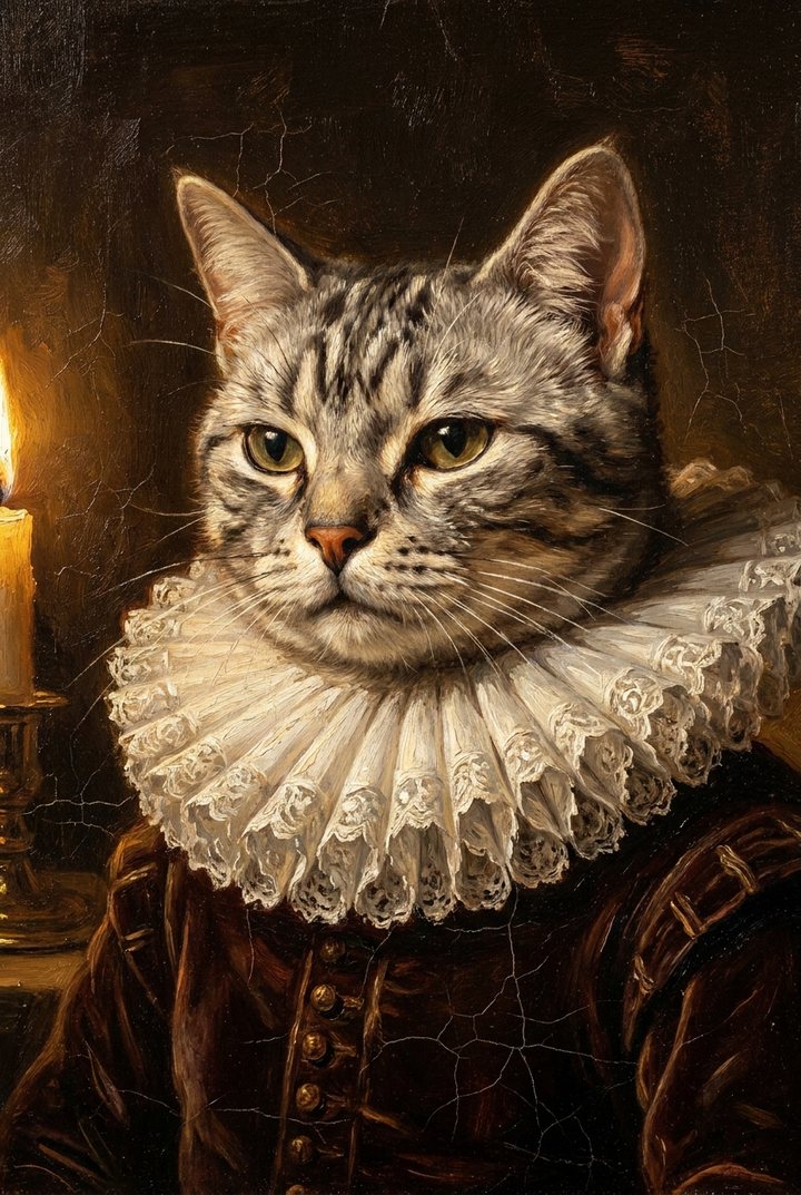 Cat, Dutch Golden Age oil portrait