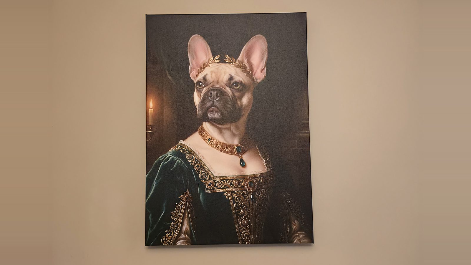 Aya's finished portrait, printed on 400gsm museum canvas and hung on the wall at home